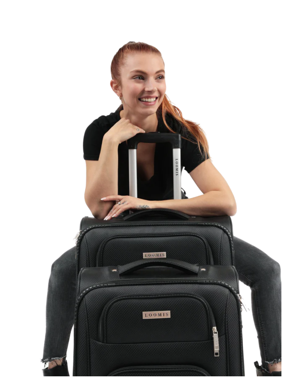 Loomis Expandable Lightweight Black Carry-On Spinner Luggage - 20 inch. Best Carryon and check in luggage with wheels. Best suitcase with wheels. Black carryon luggage. Black Checkin luggage 25 inch. Affordable durable luggage