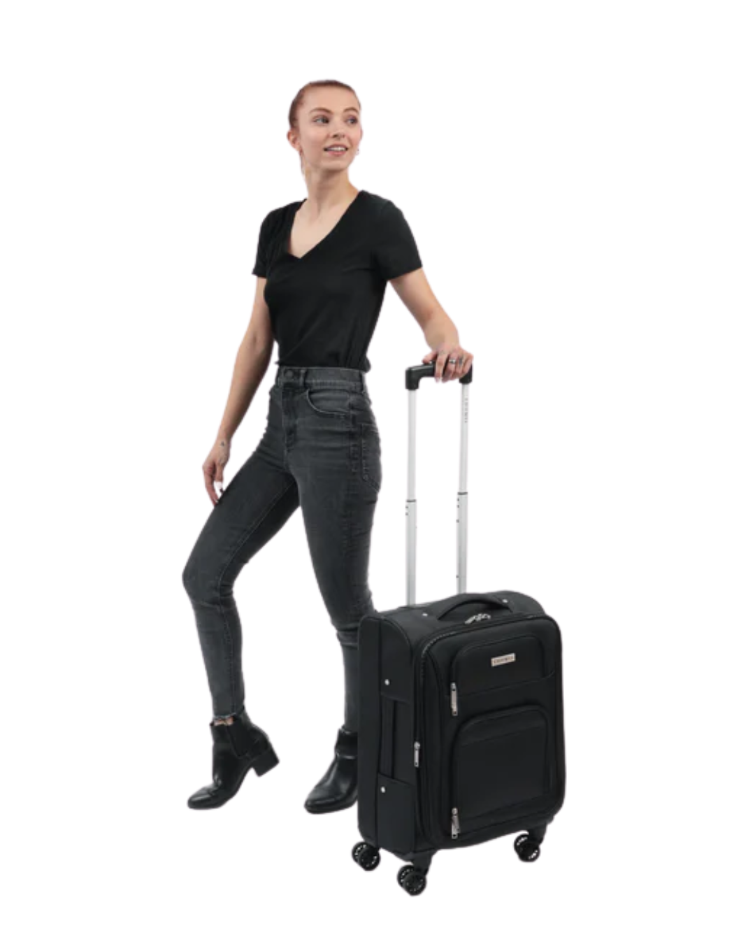 Loomis Expandable Lightweight Black Carry-On Spinner Luggage - 20 inch. Best Carryon and check in luggage with wheels. Best suitcase with wheels. Black carryon luggage. Black Checkin luggage 25 inch. Affordable durable luggage